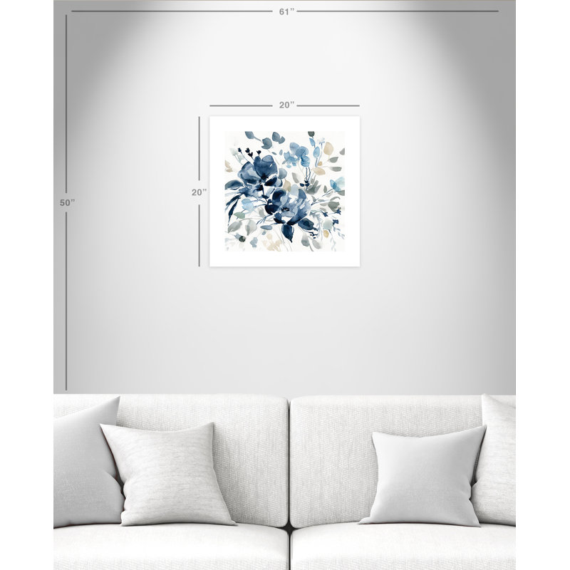 Indigo and Neutral Floral Watercolor Print, 20" x 20"