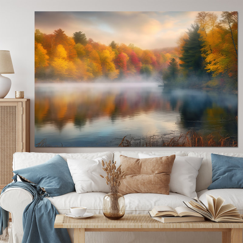 Misty Lake II - paysage forêt art mural salon
