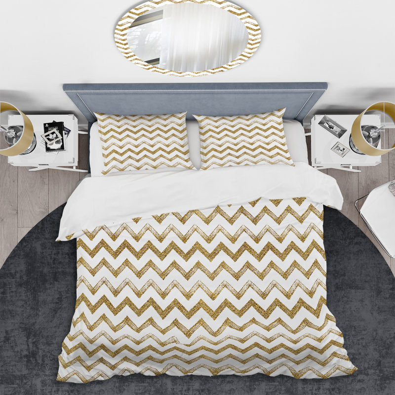 Ensemble de housse de couette en microfibre dorée / grise 3 pièces, Housse de couette pour très grand lit et 2 très