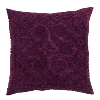 Taie d'oreiller touffetée en chenille 100% coton de la collection Ashton, conception en médaillon, respirante et douce, certifiée OEKO-TEX, lavable à la machine, toutes saisons, 26 po x 26 po, prune
