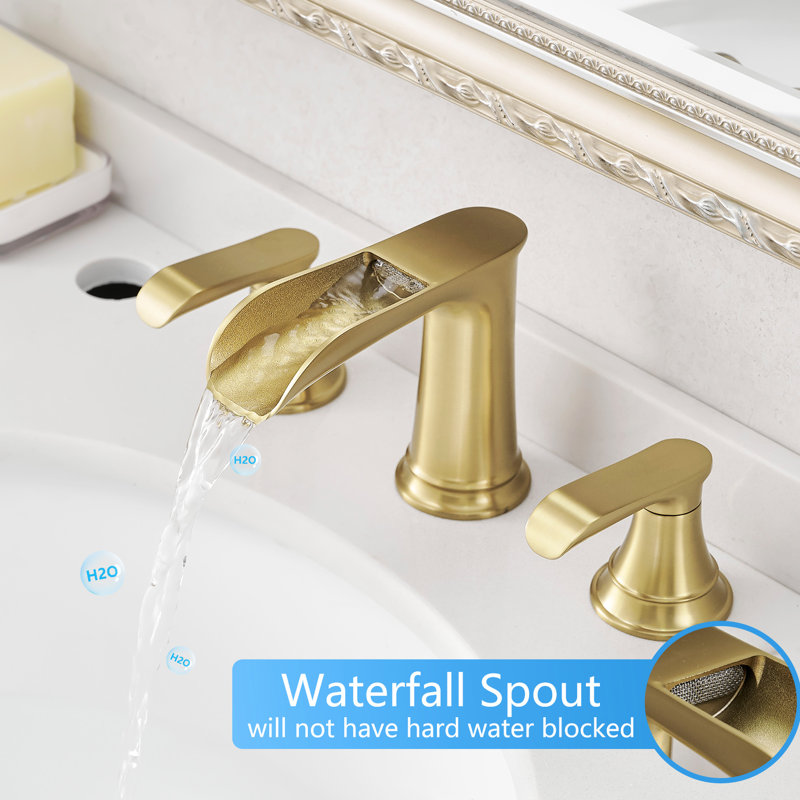 8 Inch Widespread Bathroom Vanity Faucet, Gold, 3 Hole, Double Lever Handle And Pop Up Drain System Kit Gold Basin Mixer Tap, Handle, With Hose Assembly