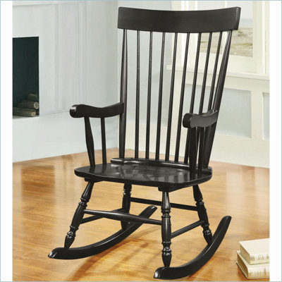 Chaise berçante, dossier en bois d'hévéa noir traditionnel | Bois d'hévéa | Chaises berçantes