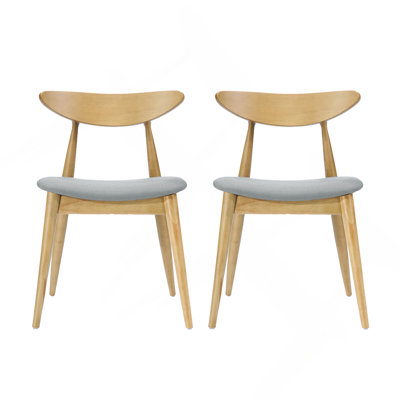 Ensemble de 2 chaises rétro en bois d'hévéa avec dossier ergonomique et coussins moelleux
