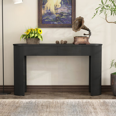 Table d'entrée avec design cannelé, console moderne avec rangement, plateau ovale et 2 tiroirs pour l'entrée et le salon