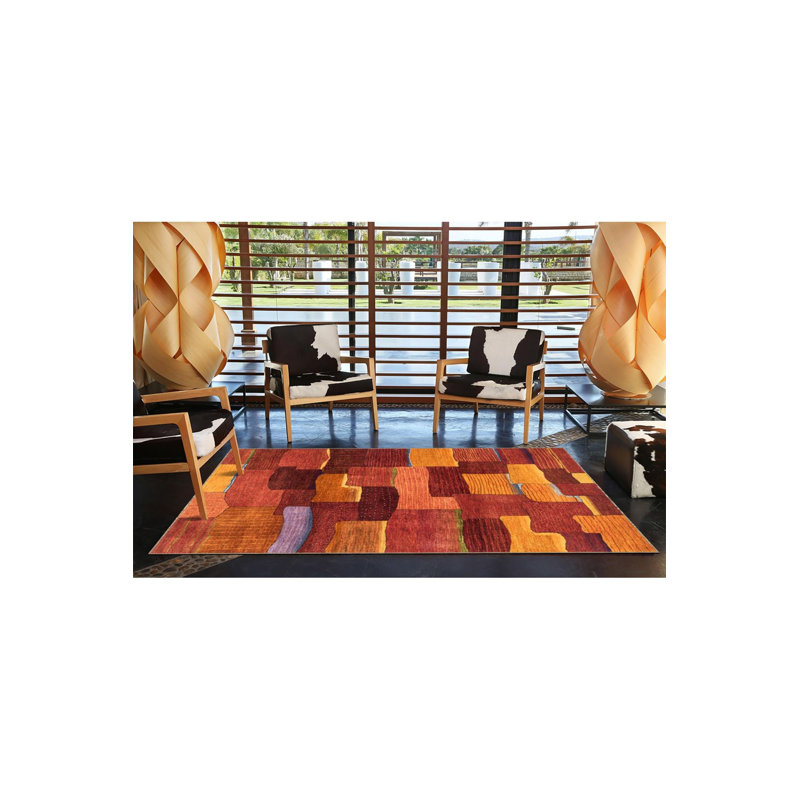Colorful Rectangle Patterned Woven Base Machine Washable Rug, Rectangle 4'7" x 6'7" Rug Pad Included