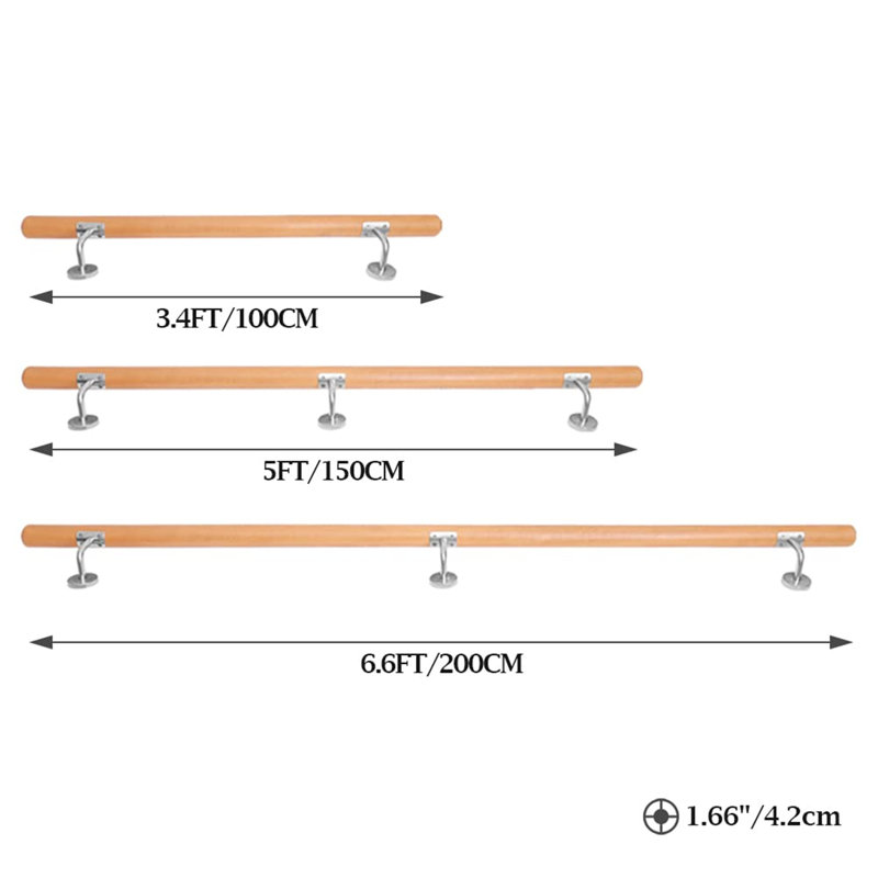 Boldin 200Cm/6.6Ft Wall Mounted Wooden Stair Railing, Non-Slip Stair Railing Spindle With Accessories