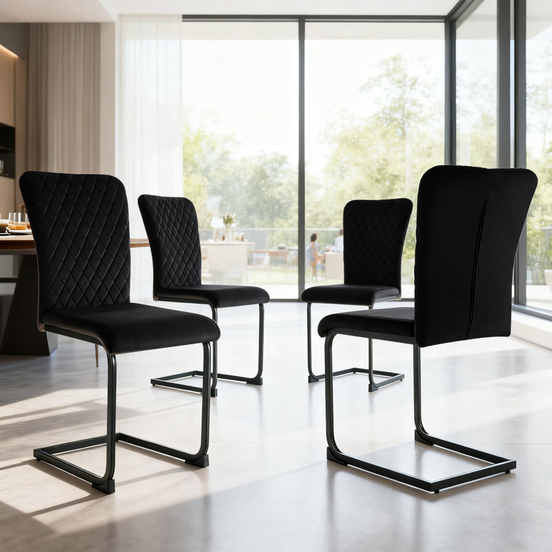 Culain Modern Upholstered Velvet Armless Dining Chair, Black, 4