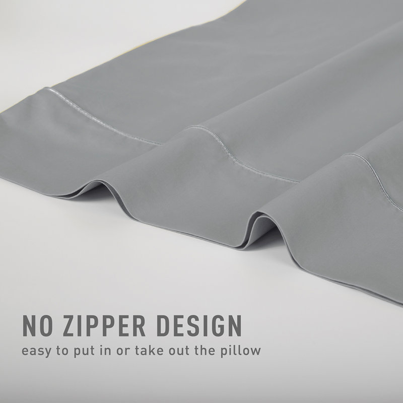 Sliver Cording 100% Cotton Sateen Pillowcases Open Pillowcases Set, Queen Pillowcase, Gray