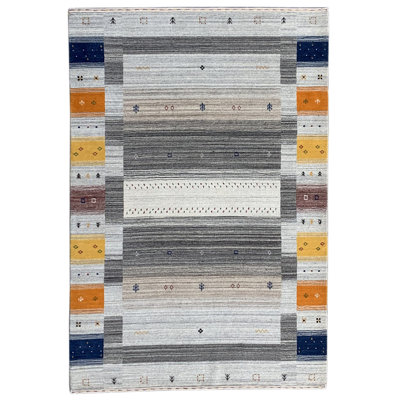 Multicolor Hand-Knotted Wool Subtle Striped Motifs Geometric Modern Contemporary Carpet Rug
