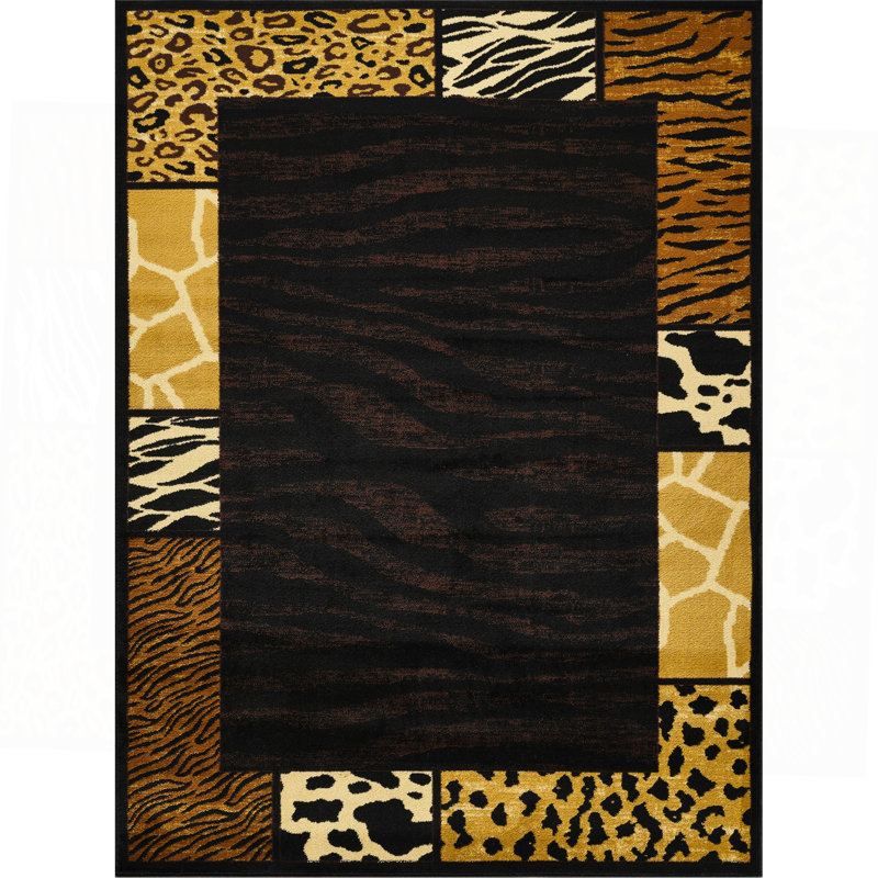 Tapis noir à imprimé animal, Rectangle 7 pi 10 po x 10 pi 3 po