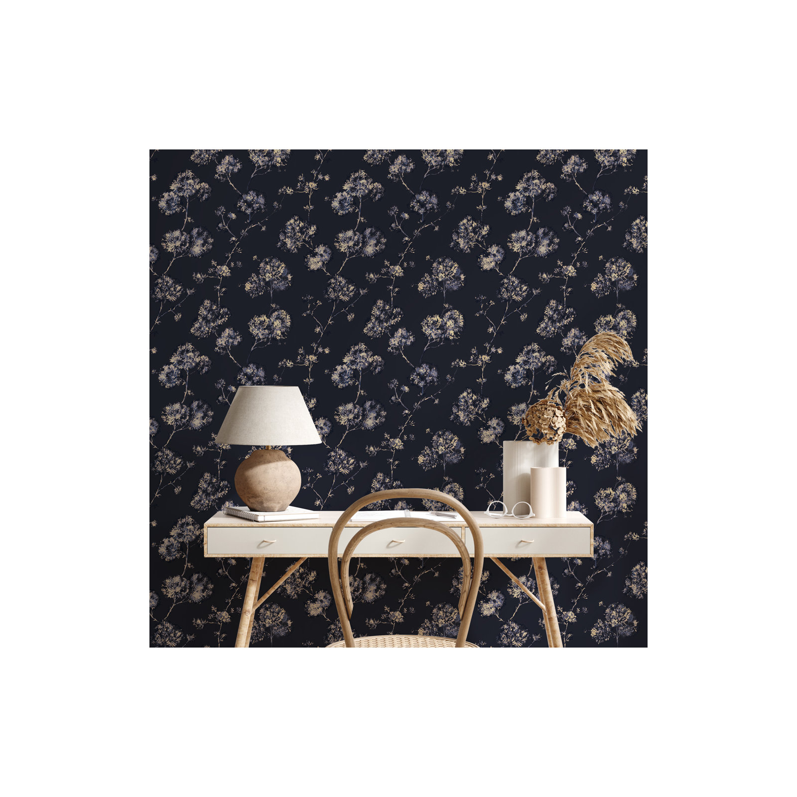 Sun-Bleached Floral Peel and Stick Wallpaper, Midnight