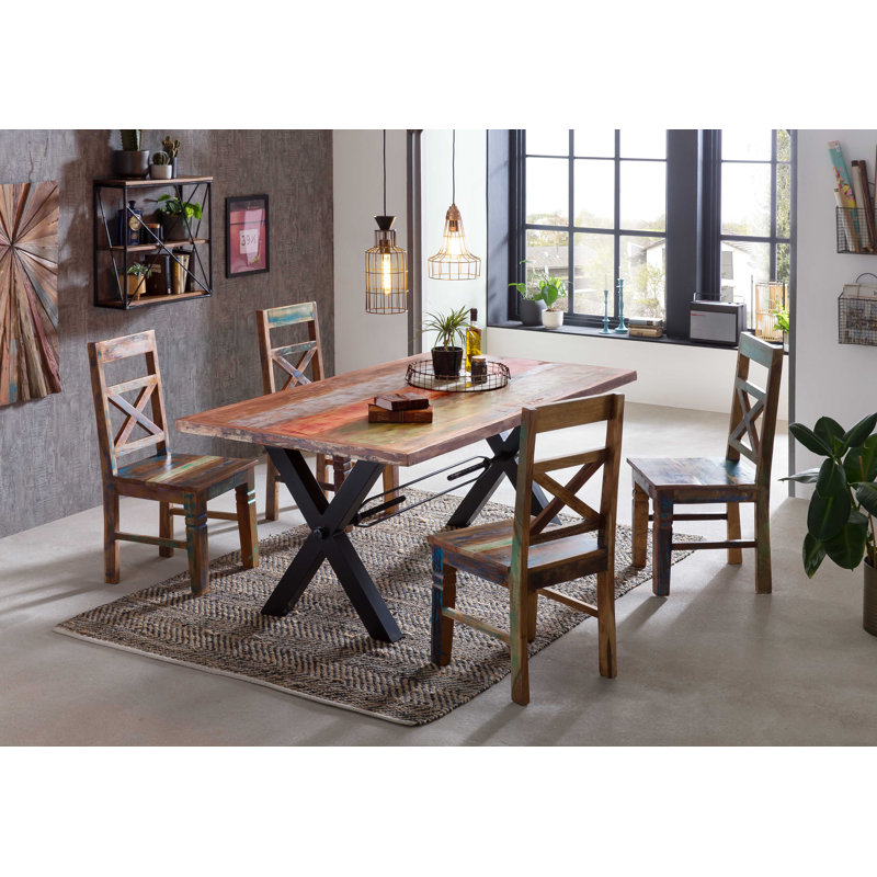 Sarafina Rectangular Wood Top Dining Table, Black, 76.5cm H x 160cm L x 85cm W