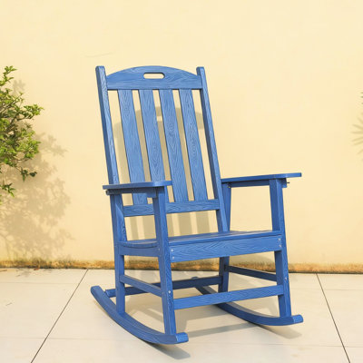 Navy Blue Rocking Chair - Outdoor Lounge Made Of Hips With 304 Stainless Steel Accessories, Classic Design Vertical Slat , Spacious And Seat For Reading Relaxing In Balconies Or Living Rooms All