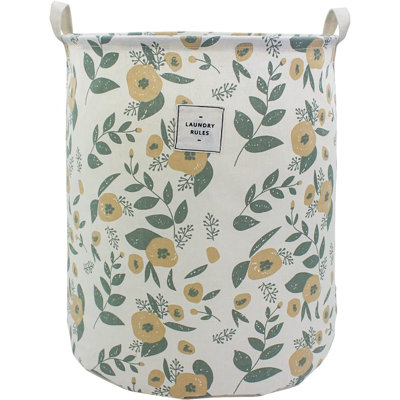Panier à linge pliable, grand panier à linge à imprimé floral pour bébé filles, jouets, organisateur de vêtements, panier de rangement pliable, toile imperméable avec poignées (vert)