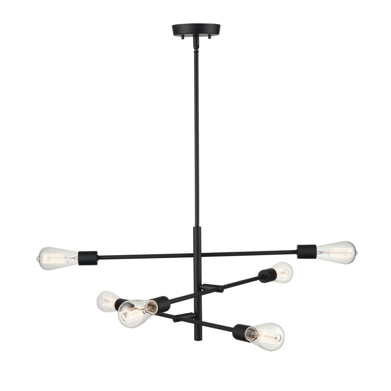 6 Light 25.625" Wide Matte Black Pendant