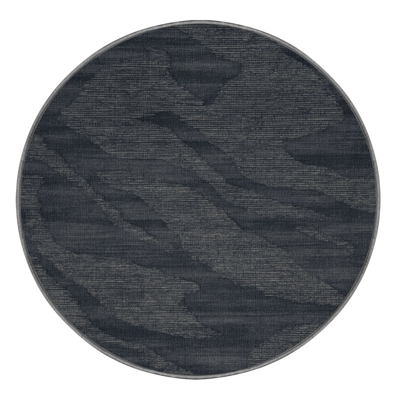 Tapis abstrait gris lavable à la machine, Rond 8 pi