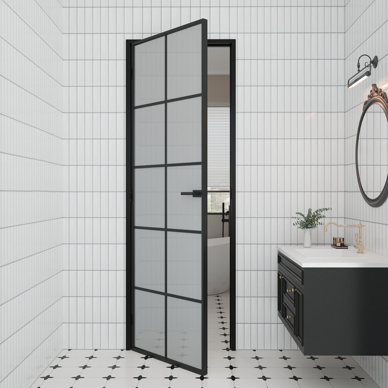 Panneau de porte intérieur en verre givré Aluminun 10-Lite avec cadre et bouton Aluminun, H 80 po x l 32 po, Oui