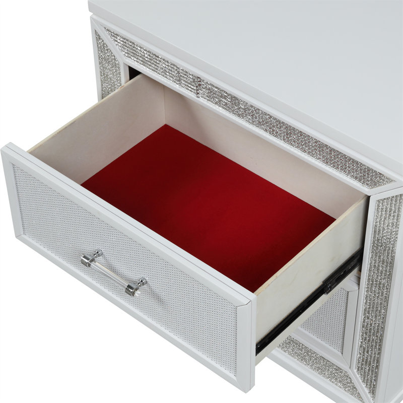 Commode anglaise à 2 tiroirs Meenakshi, Blanc / gris