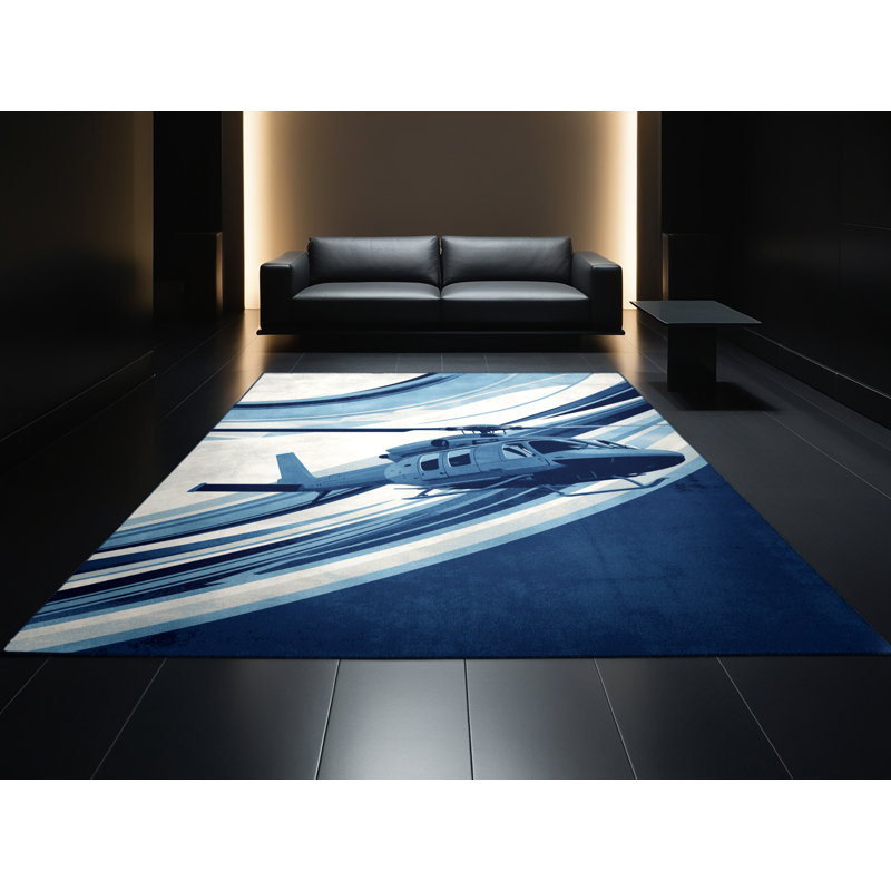Tapis bleu marine et bleu marine Mendon, 3 X 5