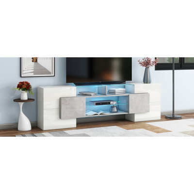 Stunning Tv Cabinet With Color Changing Lights And Design Modern Grey Entertainment Center, Particle Board, 2 Illuminated Glass Shelves