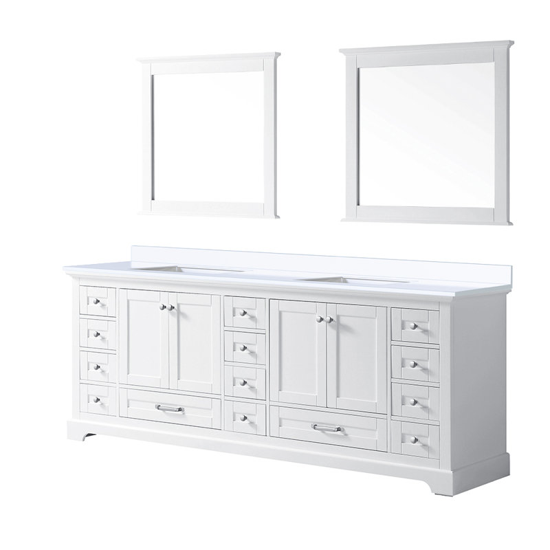 Dukes 84 in. W x 22 in. D Double Bath Vanity Faucet Set and Mirrors, White Quartz, White