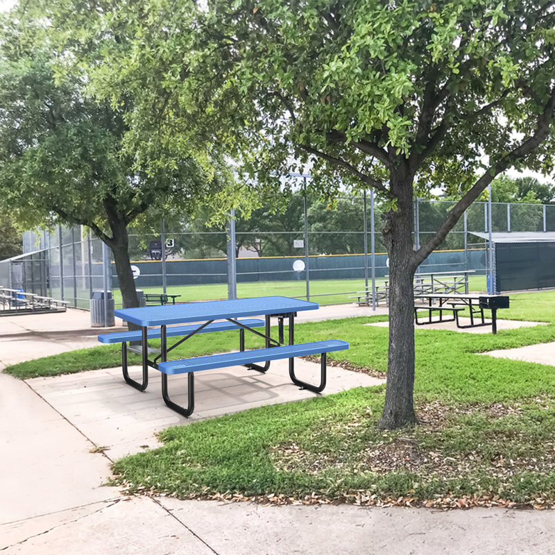 Clarenc Rectangular Metal Outdoor Picnic Table, Blue, 62" D x 72" W x 29.5" H