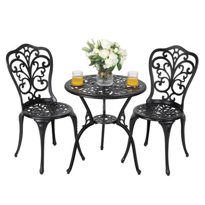 Hopwood Outdoor 3-Piece Cast Aluminum Patio Set with 1.77" Umbrella Hole by Astoria Grand