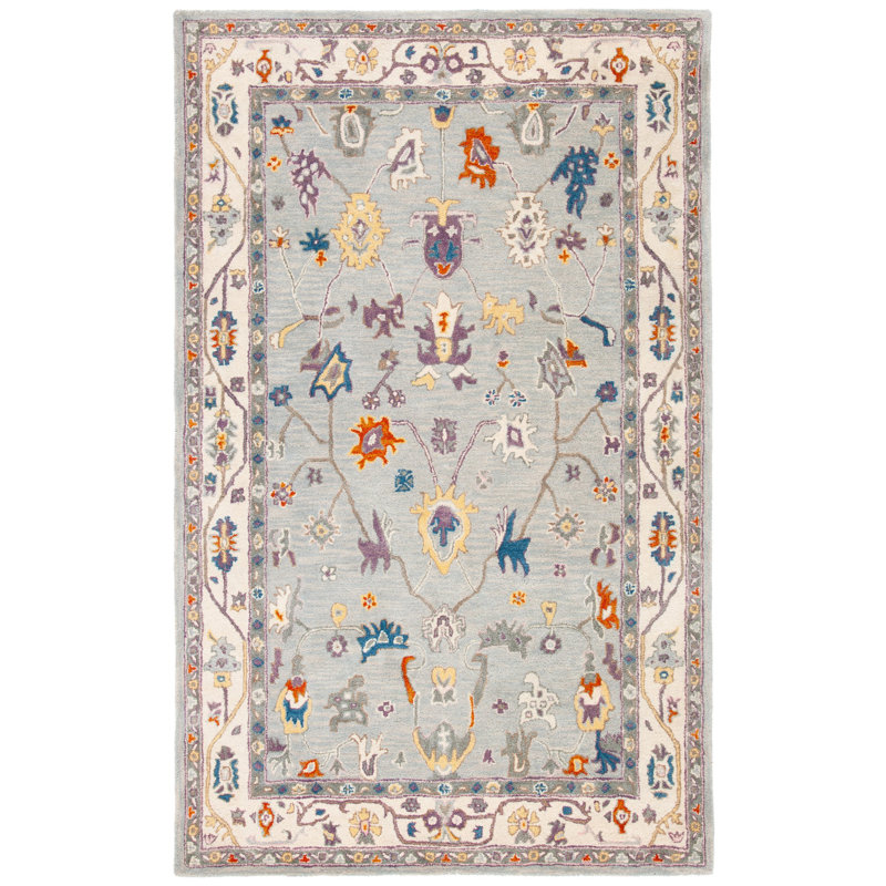 Tapis gris / ivoire en laine touffeté à la main Chasteen, Rectangle 4 pi x 6 pi