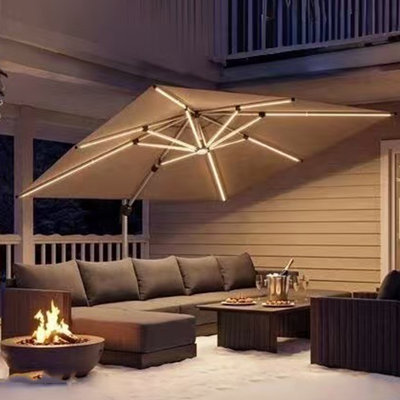 Parasol lumineux rectangulaire en porte-à-faux à double plateau 9 pi x 12 pi, beige