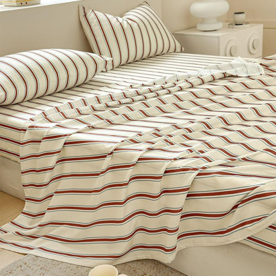 Draps en percale rayée, draps de lit en microfibre douce prélavée à fines rayures, ensemble de draps de style ferme avec poches profondes