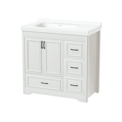 Meuble-lavabo pour salle de bain avec lavabo simple, meuble-lavabo moderne avec 2 portes à fermeture et 4 tiroirs