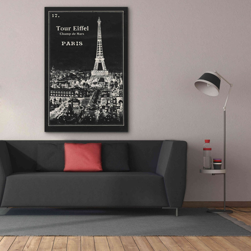 «Black Blueprint Map Eiffel Tower» par Sue Schlabach, estampe numérique sur toile, L 40 po x H 60 po