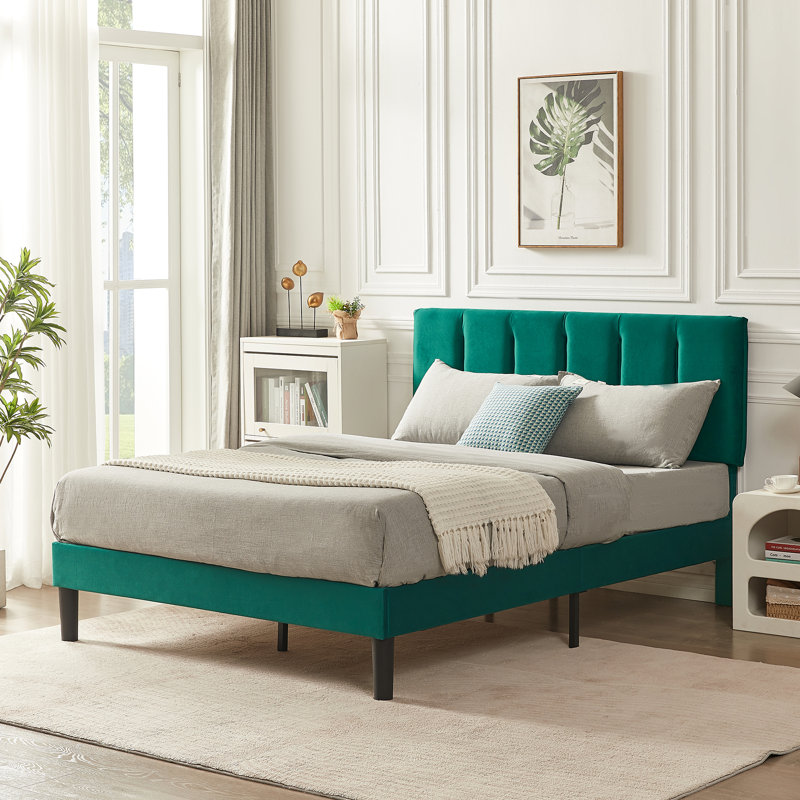 Structure de lit tapissier Auxter, Grand lit, Vert foncé