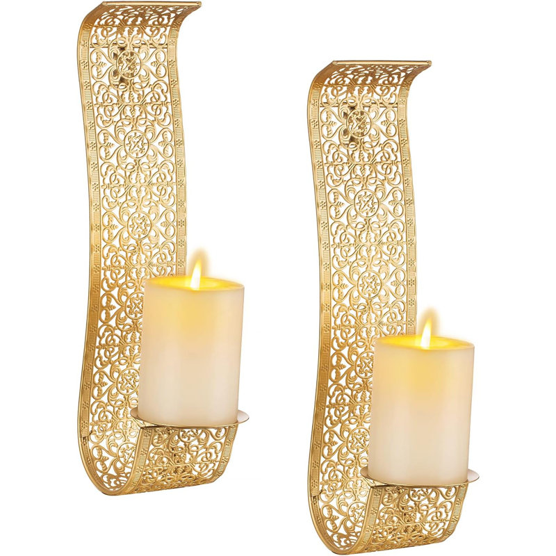 2 Piece Metal Wall Wall Sconce Set, Gold