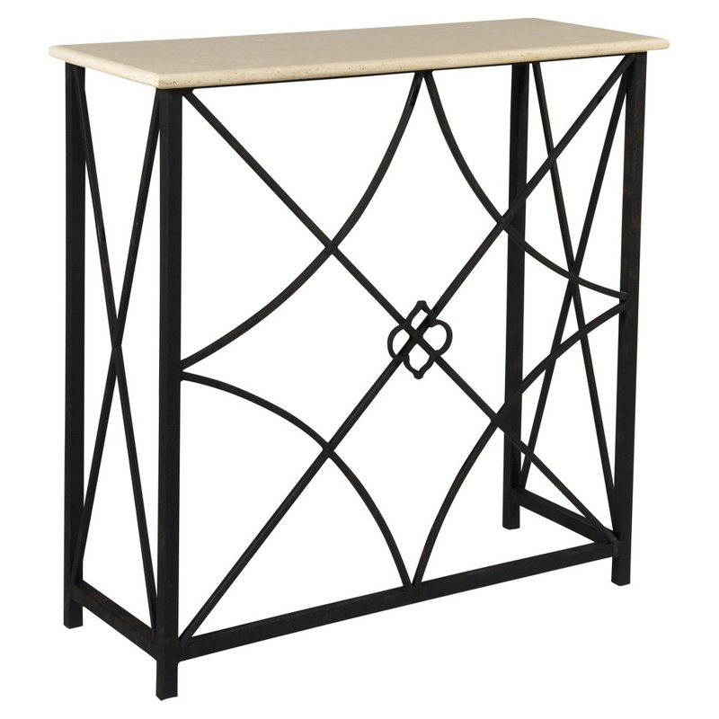 Boxwoods Console Table, Antique Black, 34" H x 36" W x 14" D, Lite Travertine