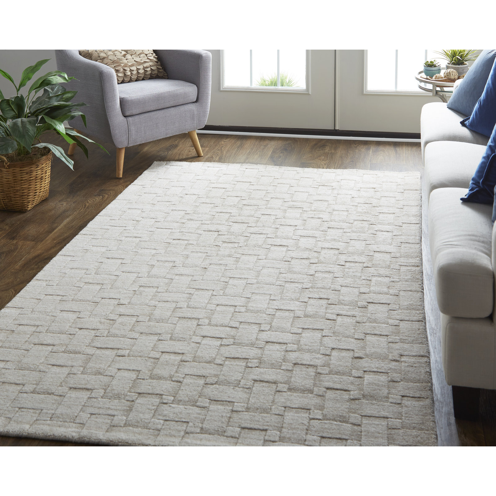 Shanta Beige Hand-Woven Geometric Viscose Rug, Rectangle 10' x 14'