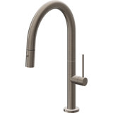 Poetto Pull Down Kitchen Faucet With Button Sprayer Low Arc Spout