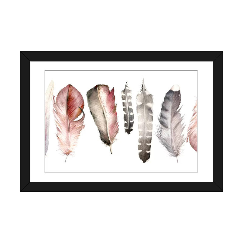 « rose plumes », reproduction sur toile, H 16 po x l 24 po x P 1 po, Papier d'art encadré noir