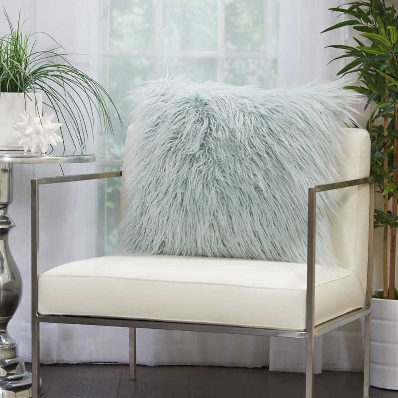  Faux Fur Throw Pillow, Sky Blue