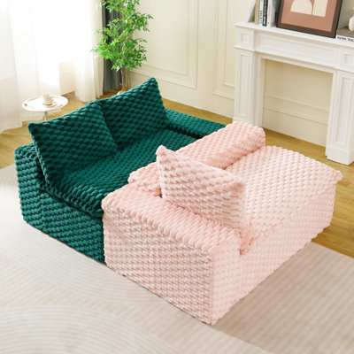 Pink&Green Turtle Velvet Double Chaise Lounge Multifunctional Lazy Sofa