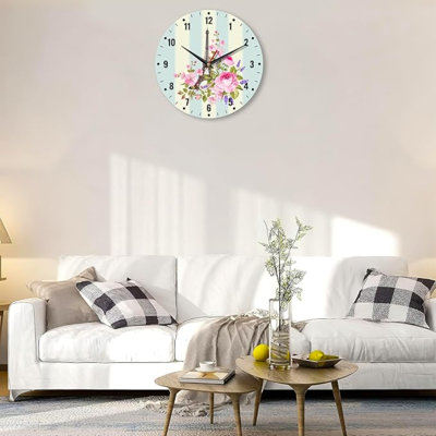 SPUNKER Wall Clocks,Eiffel Tower 10 Inch Wall Clock,Vintage Pink Rose Flower Small Battery Operated Wall Clocks Decorative For Kitchen/Living Room/Bedroom/Bathroom/Dining Room