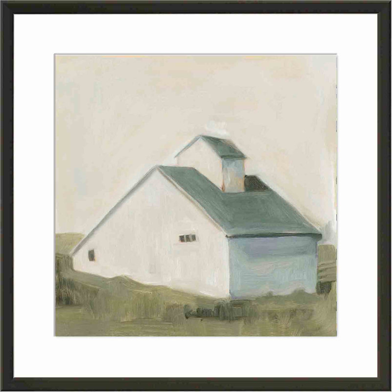 «Serene Barn I» par Emma Scarvey - peinture encadrée, H 12 po x l 18 po, Noir