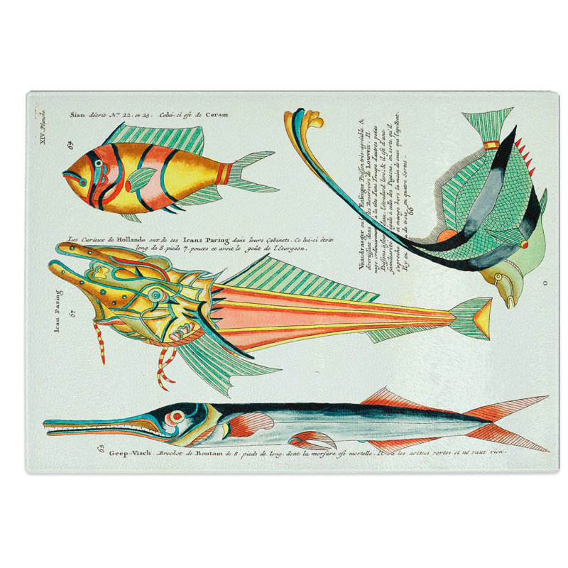 Glass East indies Fish Illustrations Xiv by Louis Renard Chopping Board, 39 cm W x 28.5 cm L