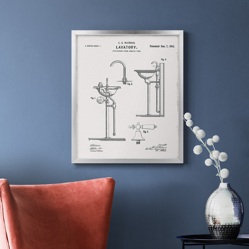 Lavabo rétro II, toile encadrée de qualité supérieure - prête à être accrochée, H 20 po x l 16 po, Argent