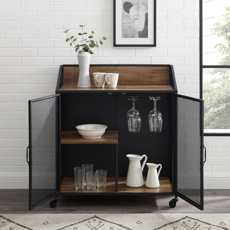 Munich 38" Bar Cabinet with Wine Storage, Rustic Oak