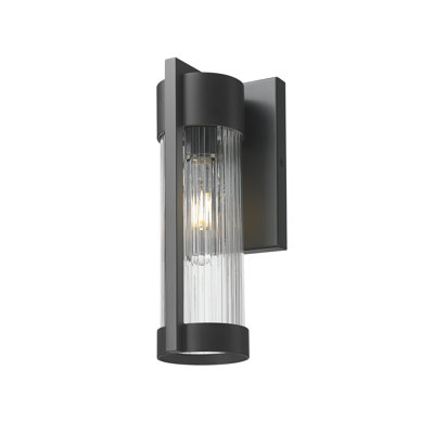 Applique murale d'extérieur 1 lumière noire matte 10 "avec verre transparent rayé Stratford
