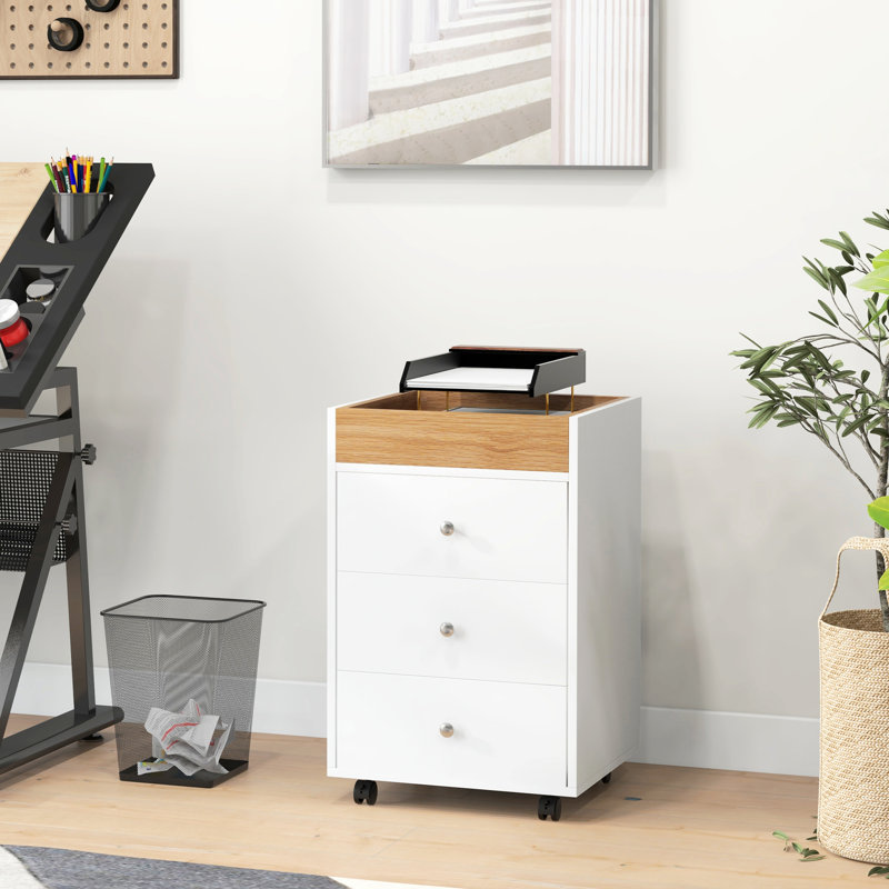 Rangement de bureau blanc à 3 tiroirs - avec plateau amovible, se range facilement sous le bureau - blanc