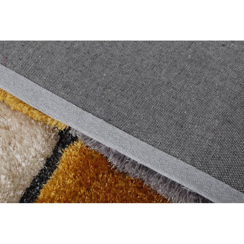 Thionville Abstract Plush Mustard/Gray/Beige Area Rug, Rectangle 5' x 7'