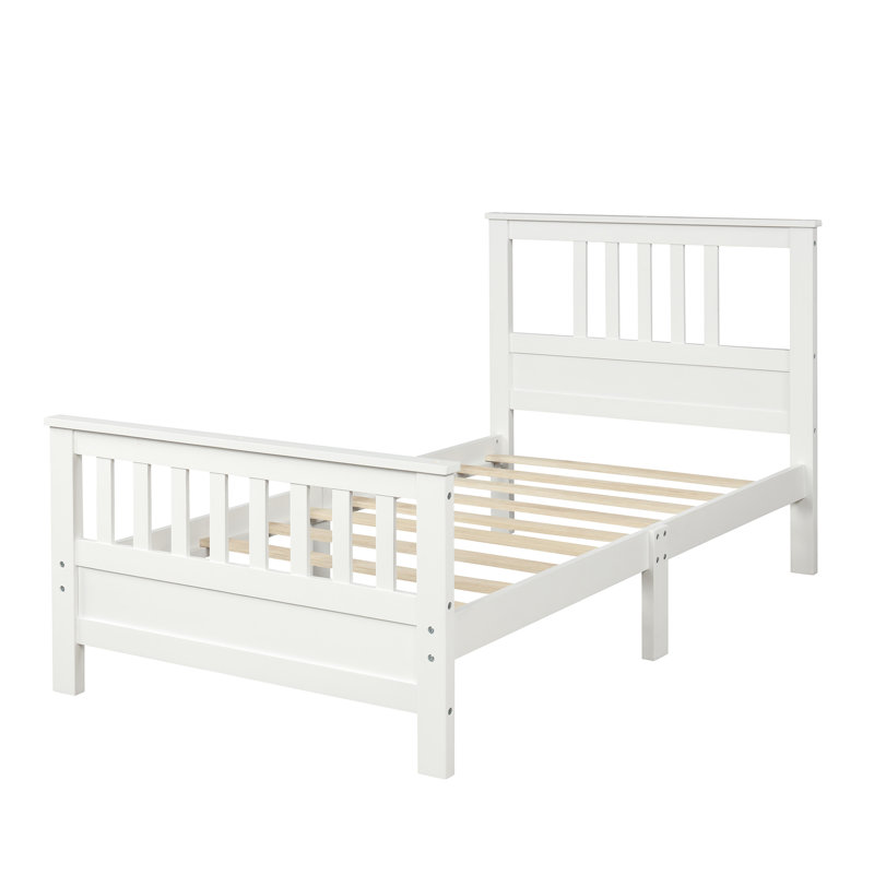 Lit plateforme simple en bois blanc avec tête de lit en pin