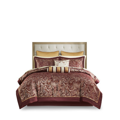 Luxurious Madison Park Aubrey 12 Piece Comforter Set - Red King With Cotton Sheets